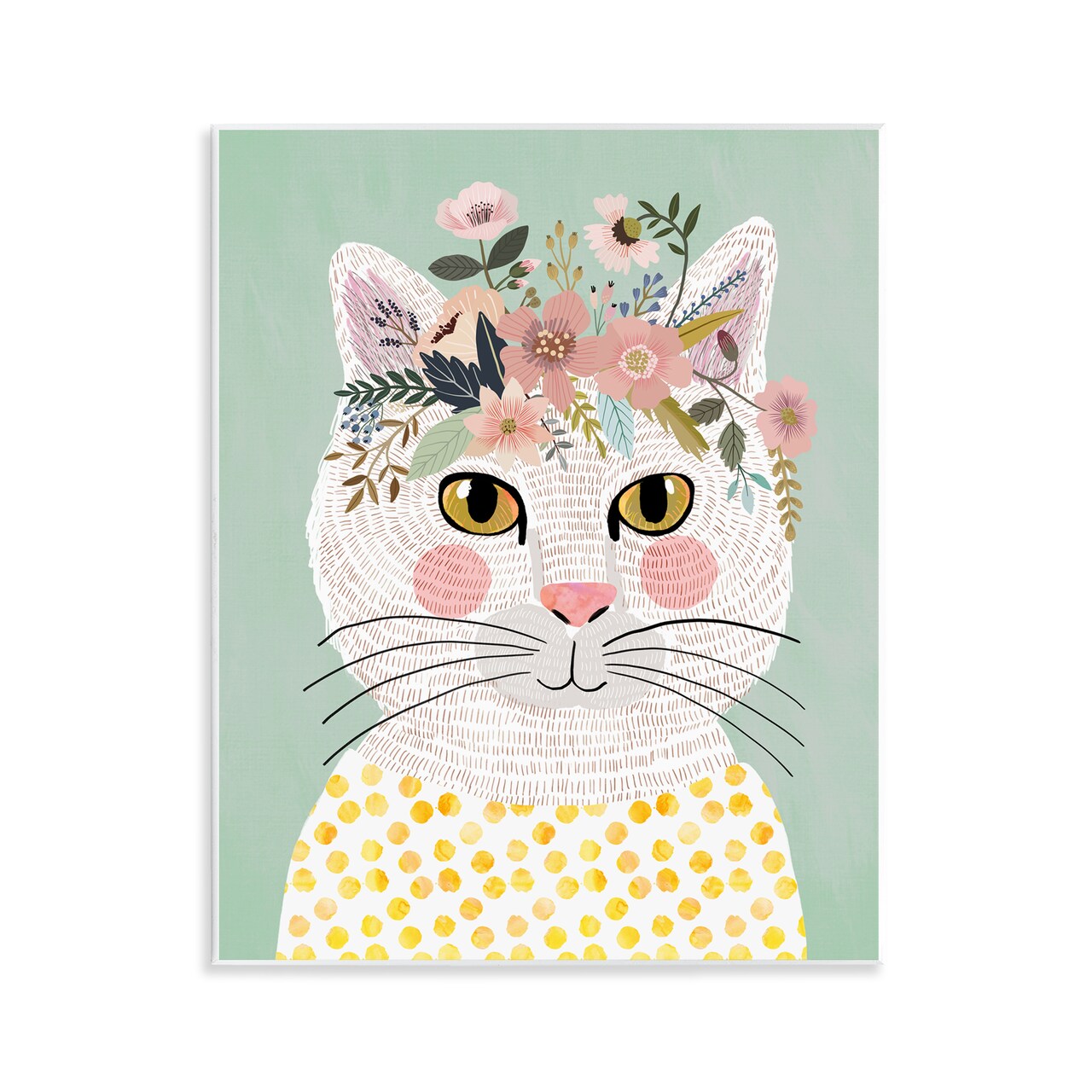 Stupell Industries Playful White Cat with Flowers Wall Plaque, design by Mia Charro